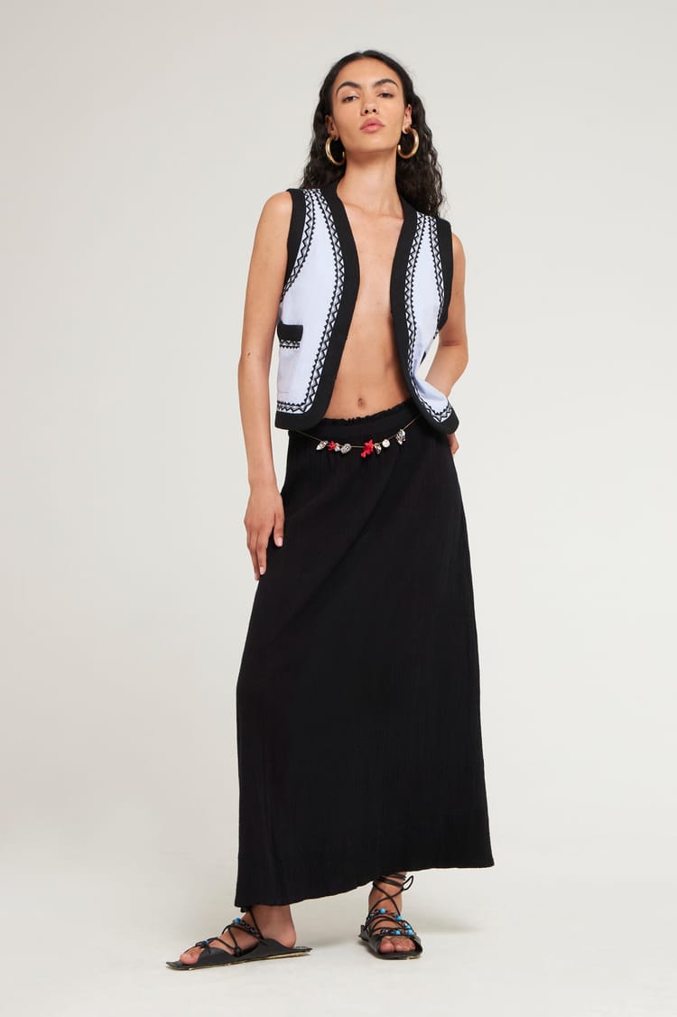 antik batik Jupe longue fluide noire en Crêpe de Coton