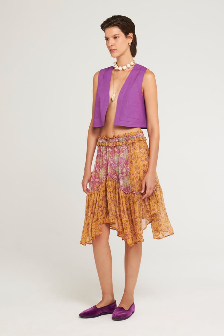 Antik Batik Jupe Rose Asymétrique En Chiffon De Viscose Bohème Chic