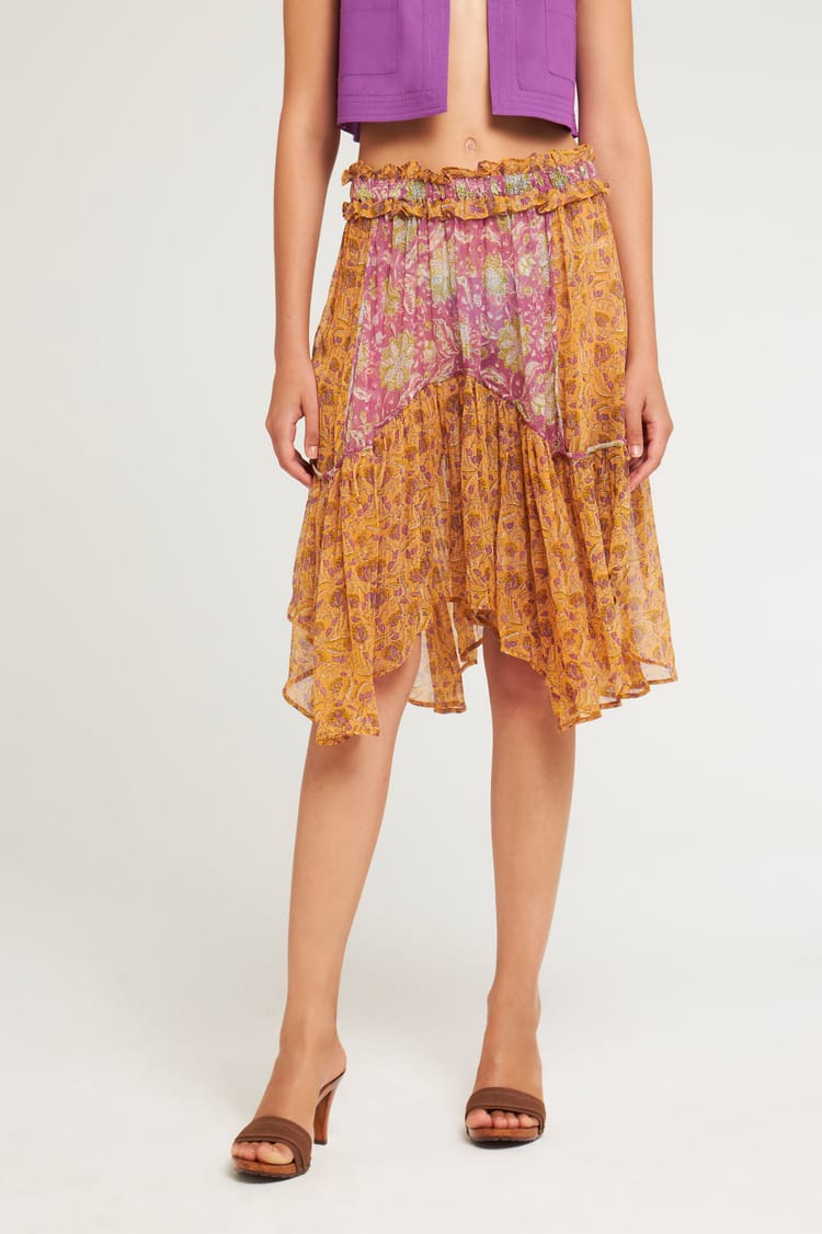 Antik Batik Jupe Rose Asymétrique En Chiffon De Viscose Bohème Chic