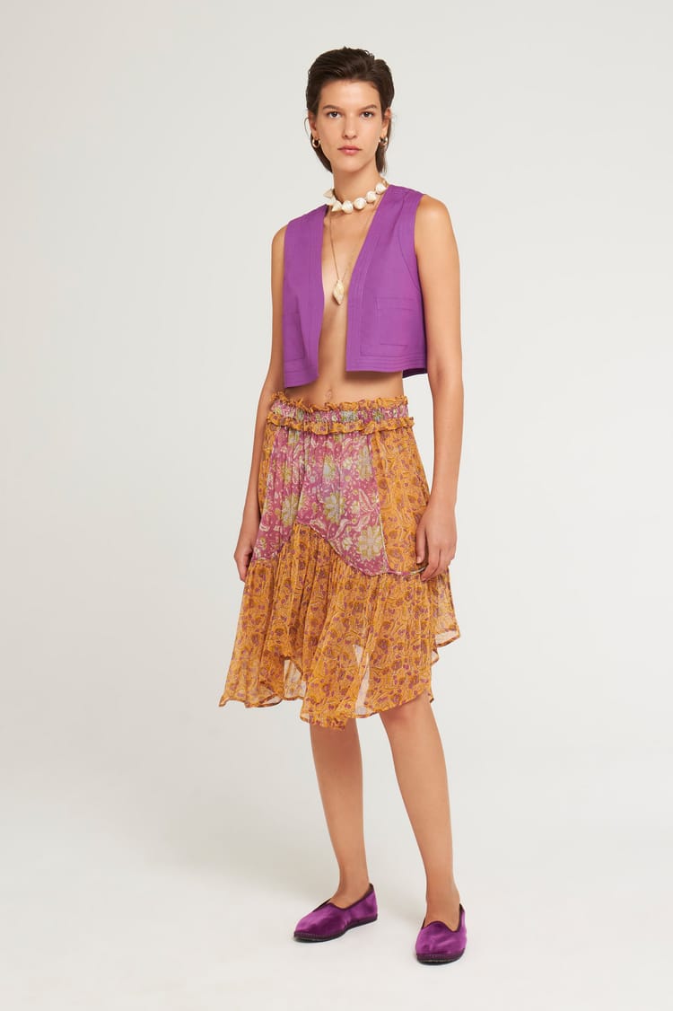 antik batik Jupe rose asymétrique en chiffon de viscose bohème chic