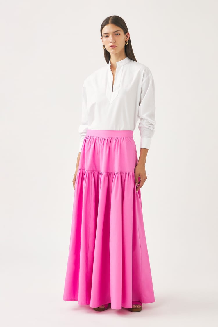 Antik Batik Jupe Rose En Popeline De Coton Taille Haute