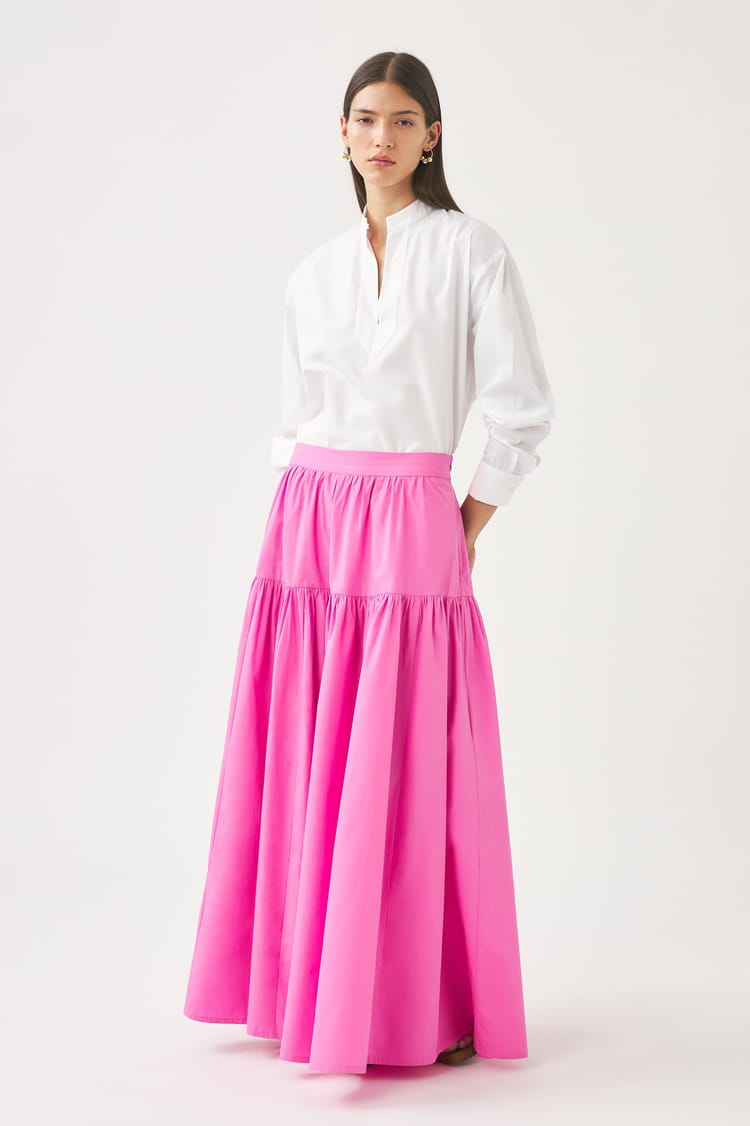 antik batik Jupe rose en popeline de coton taille haute