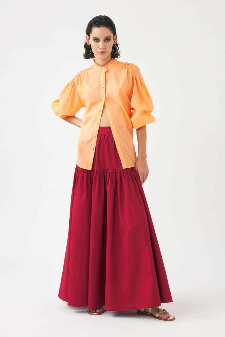 Antik Batik Jupe Rouge En Popeline De Coton Taille Haute