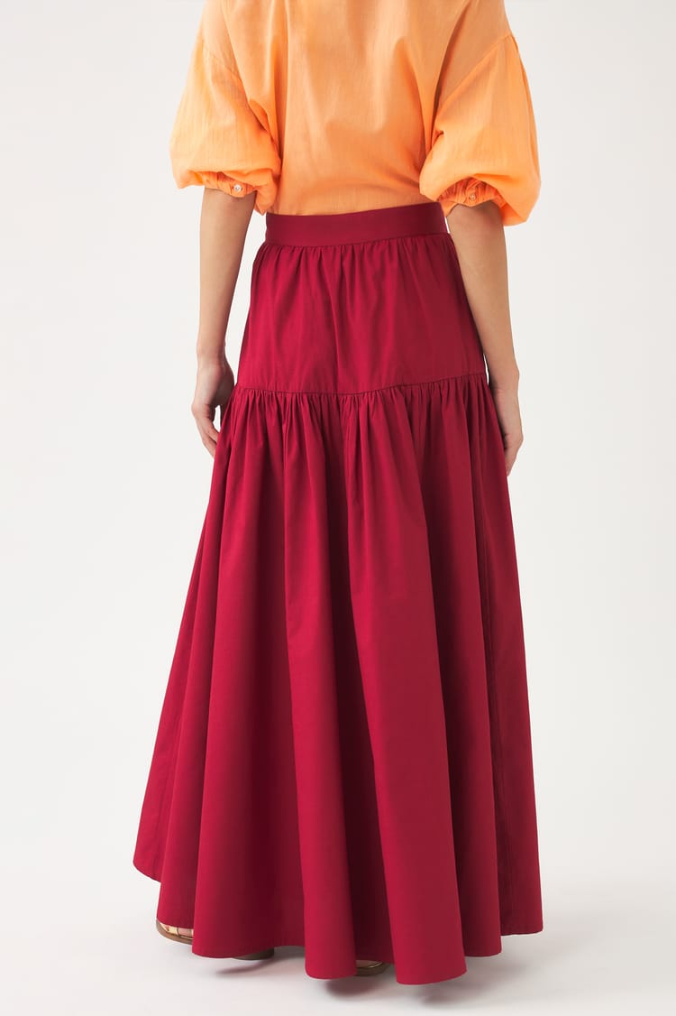 Antik Batik Jupe Rouge En Popeline De Coton Taille Haute