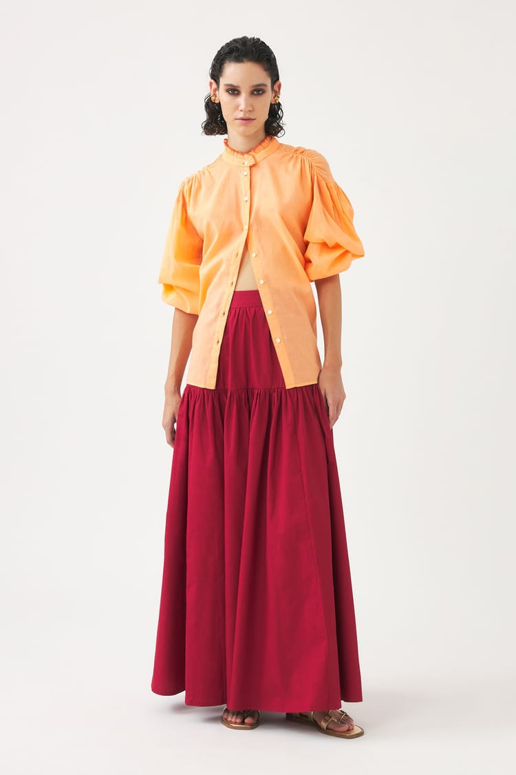 antik batik Jupe rouge en popeline de coton taille haute