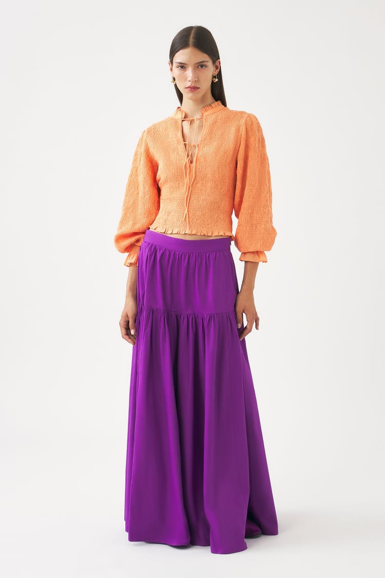 antik batik Jupe rouge violet en popeline de coton taille haute