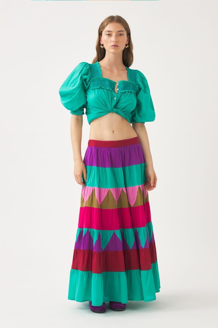 antik batik Longue jupe multicolore en voile de coton patché