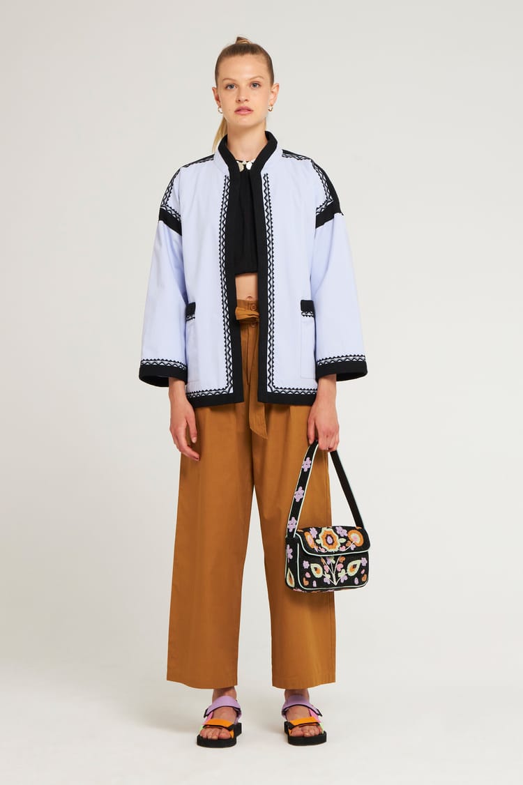 antik batik Manteau doublé large en Coton bleu ciel avec gallons