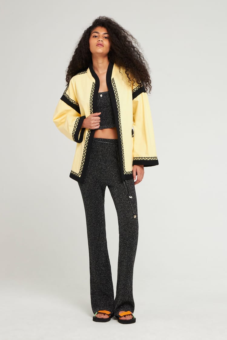 antik batik Manteau doublé large en Coton jaune avec gallons