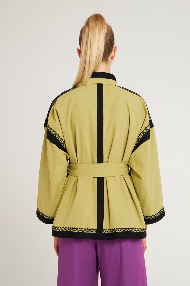 Antik Batik Manteau Doublé Large En Coton Kaki Avec Gallons