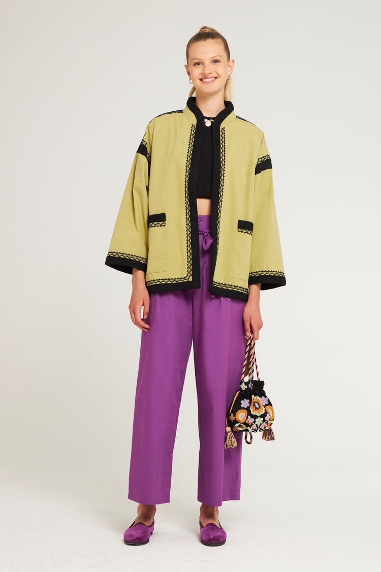 antik batik Manteau doublé large en Coton kaki avec gallons