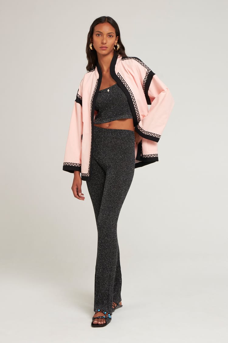 Antik Batik Manteau Doublé Large En Coton Rose Avec Gallons