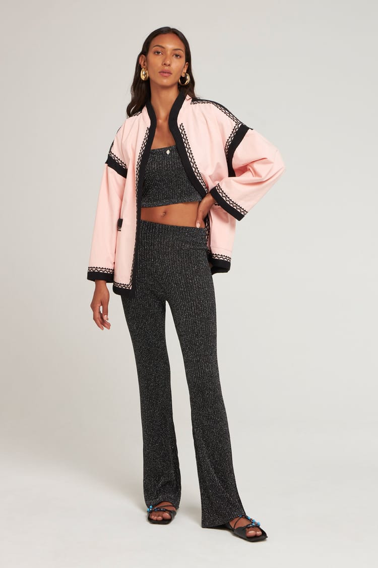 Antik Batik Manteau Doublé Large En Coton Rose Avec Gallons