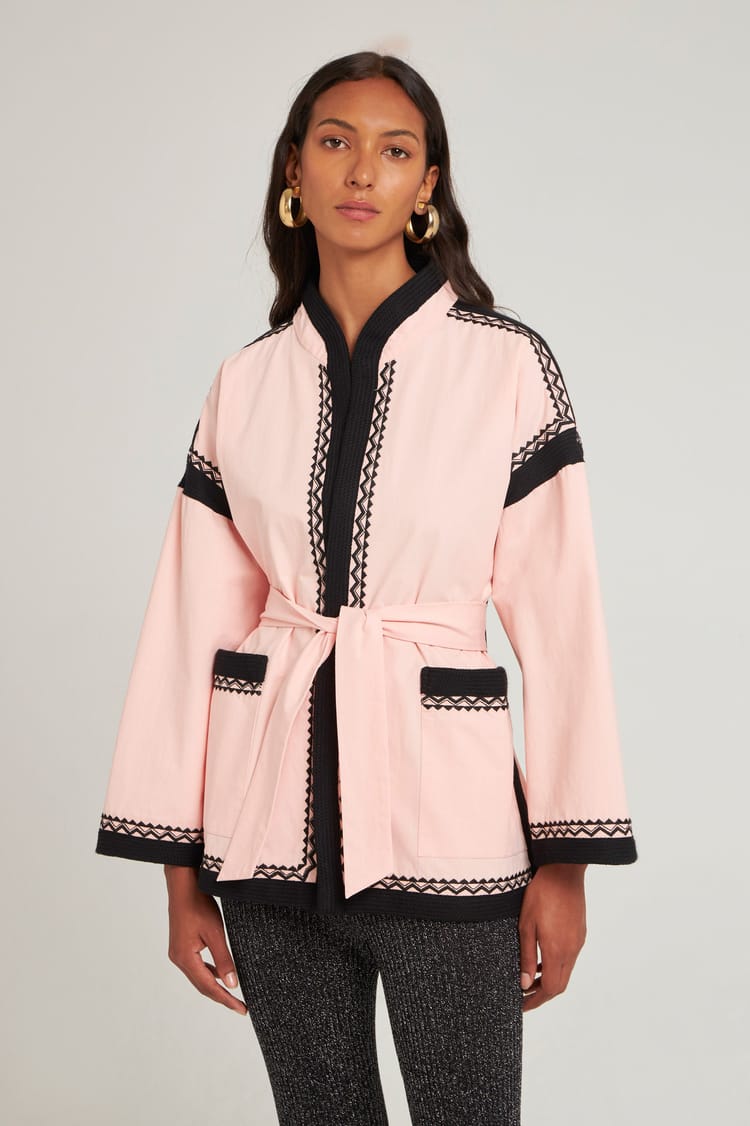 antik batik Manteau doublé large en Coton rose avec gallons