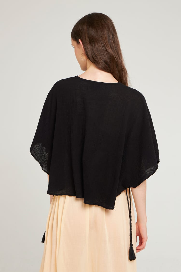 Antik Batik Mini Caftan Fluide Noire En Crêpe De Coton