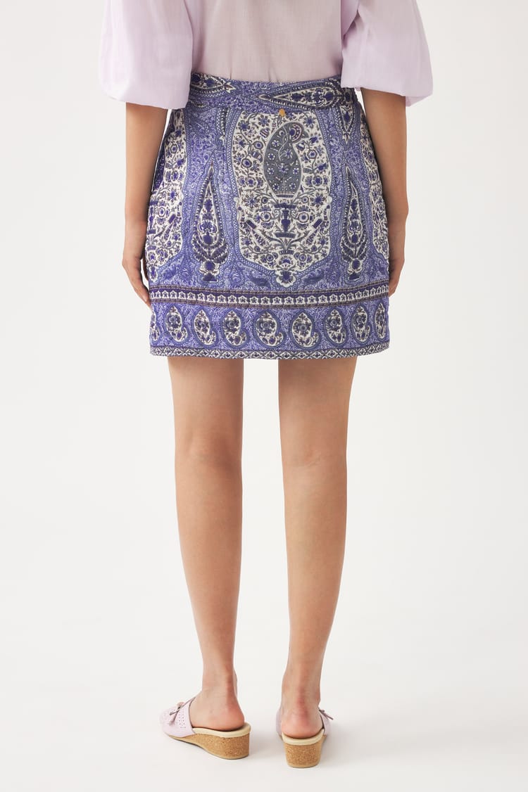 Antik Batik Mini-jupe Bleue Matelassée En Jacquard De Coton
