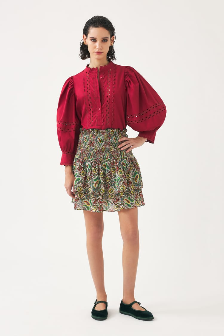 Antik Batik Mini-jupe Kaki Voile De Coton Imprimé Au Block Print