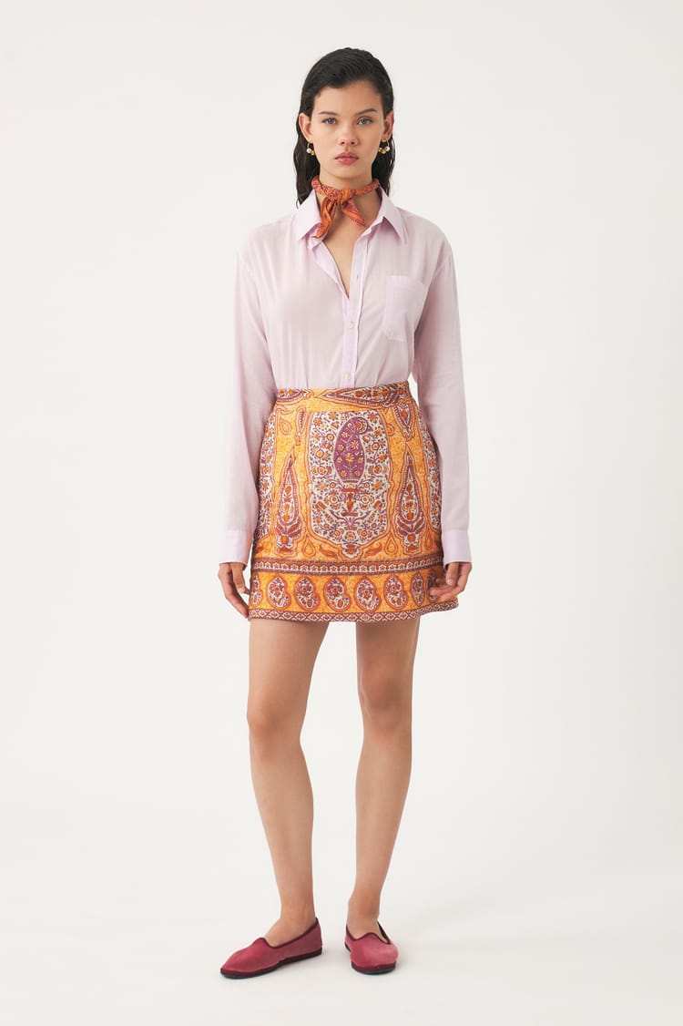 antik batik Mini-jupe orange matelassée en jacquard de coton