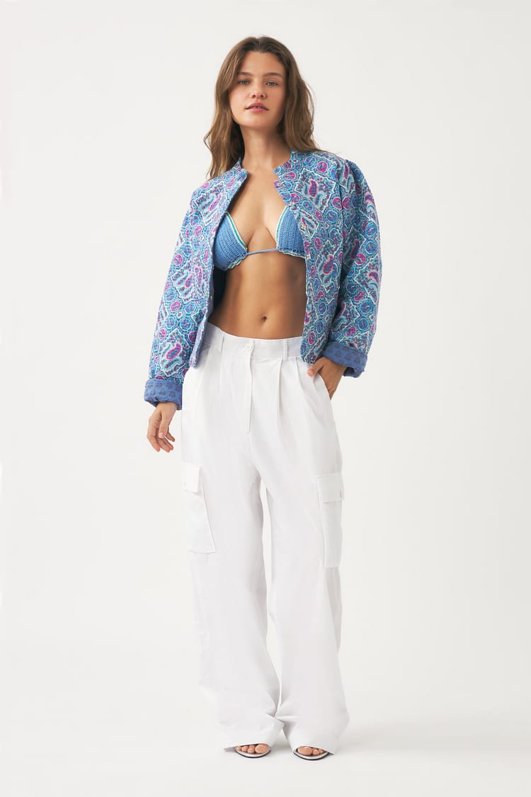 Antik Batik Pantalon Blanc Coupe Cargo Taille Haute