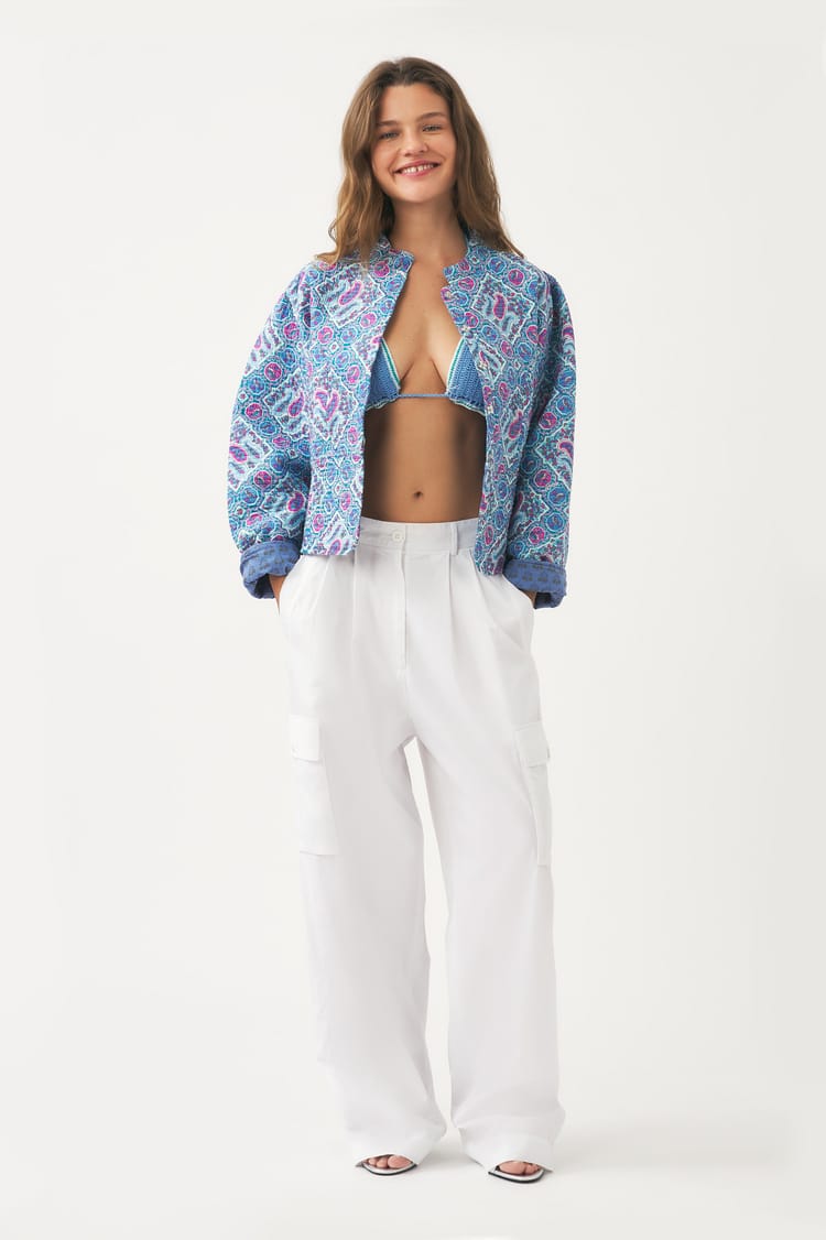 antik batik Pantalon blanc coupe cargo taille haute