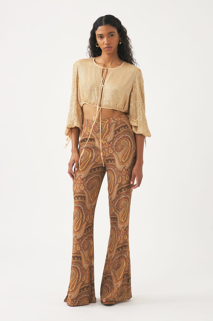 Antik Batik Pantalon évasé En Crêpe De Vsicose Fluide Et Imprimé Cachemire