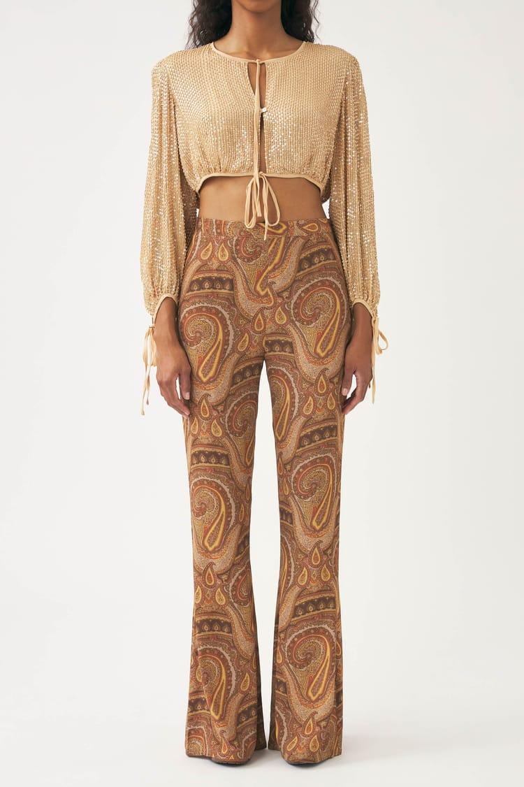 Antik Batik Pantalon évasé En Crêpe De Vsicose Fluide Et Imprimé Cachemire