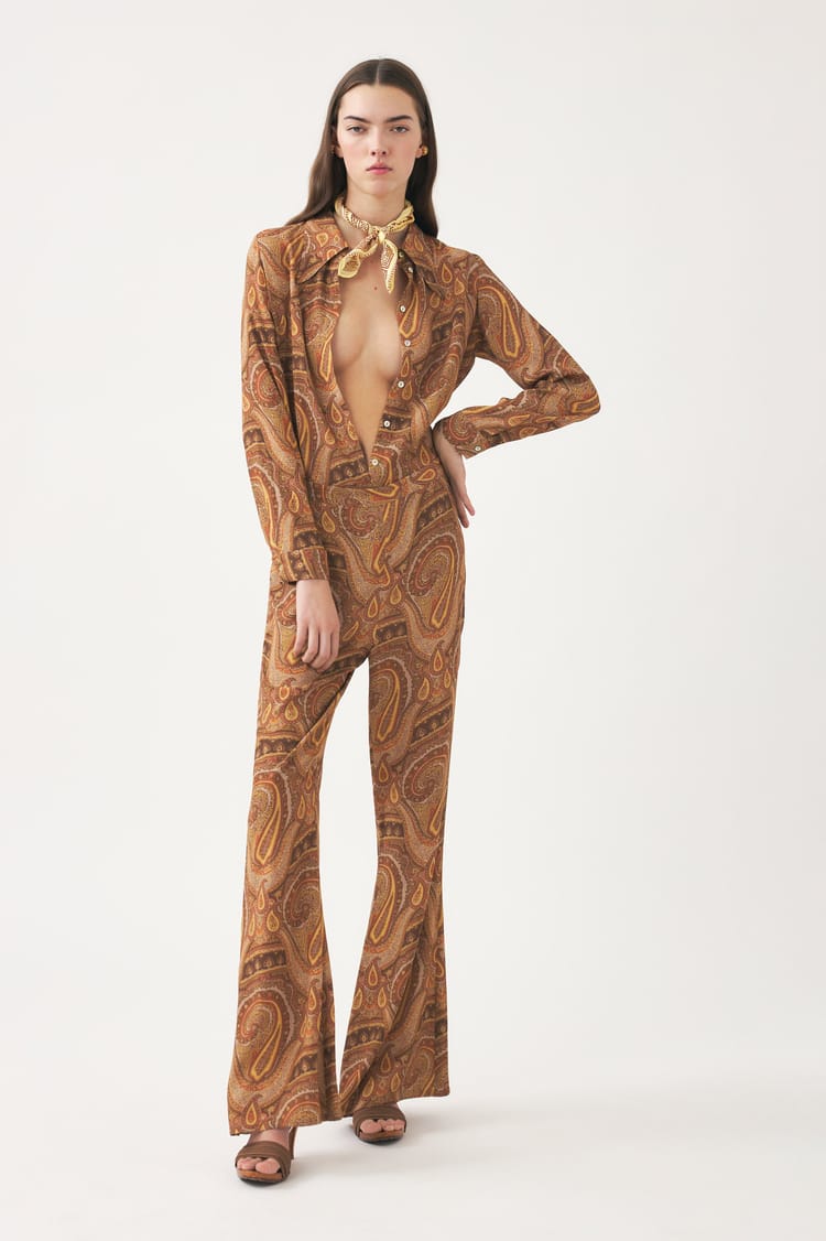 antik batik Pantalon évasé en crêpe de vsicose fluide et imprimé cachemire