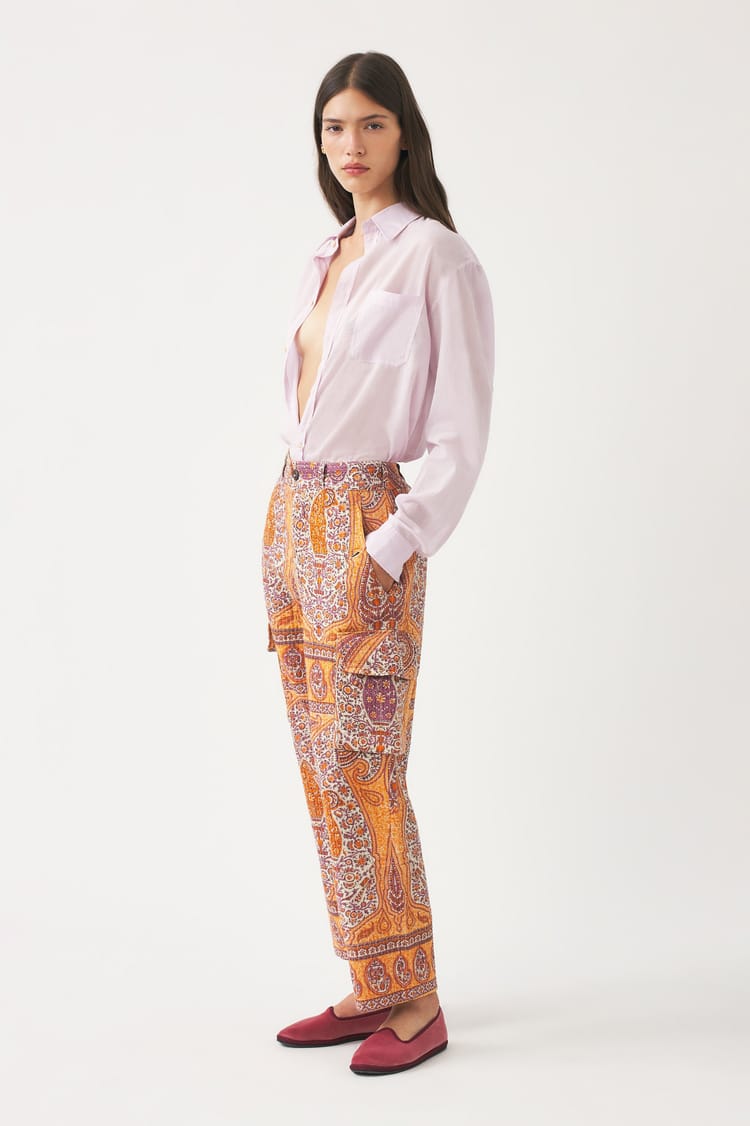 Antik Batik Pantalon Orange Matelassé En Jacquard De Coton