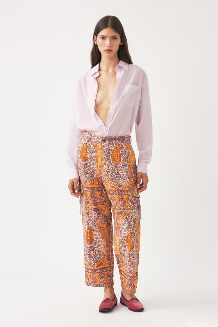antik batik Pantalon orange matelassé en jacquard de coton