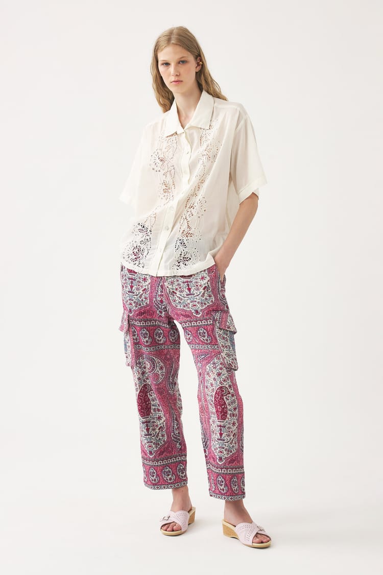 antik batik Pantalon rouge matelassé en jacquard de coton
