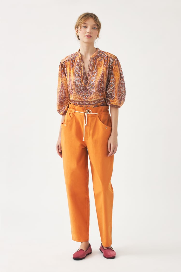 antik batik Pantalon taille haute en Coton toile orange