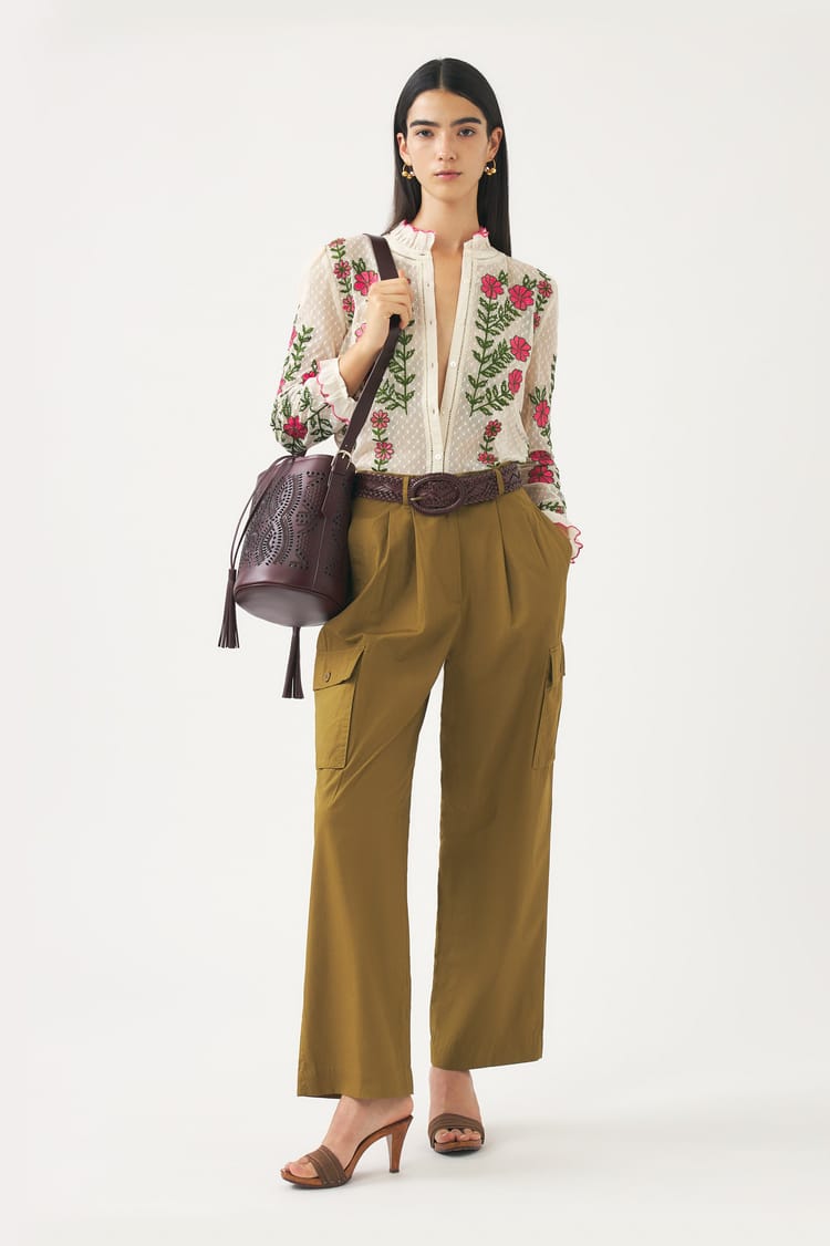 antik batik Pantalon vert kaki coupe cargo taille haute