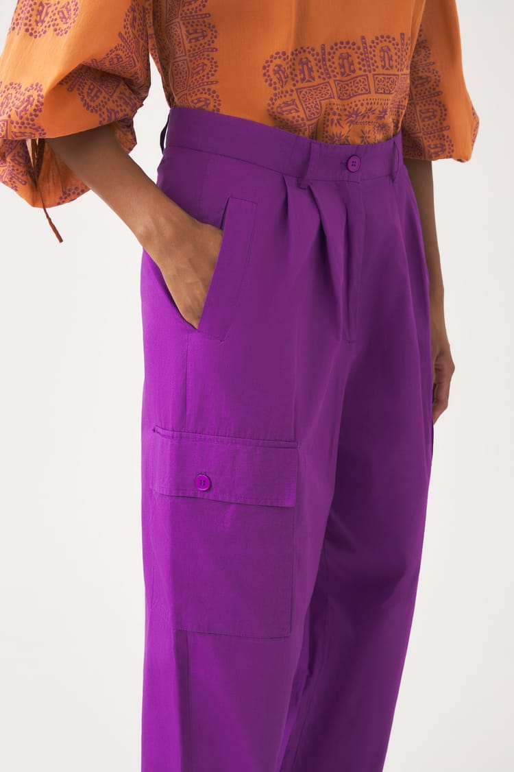 Antik Batik Pantalon Violet Coupe Cargo Taille Haute