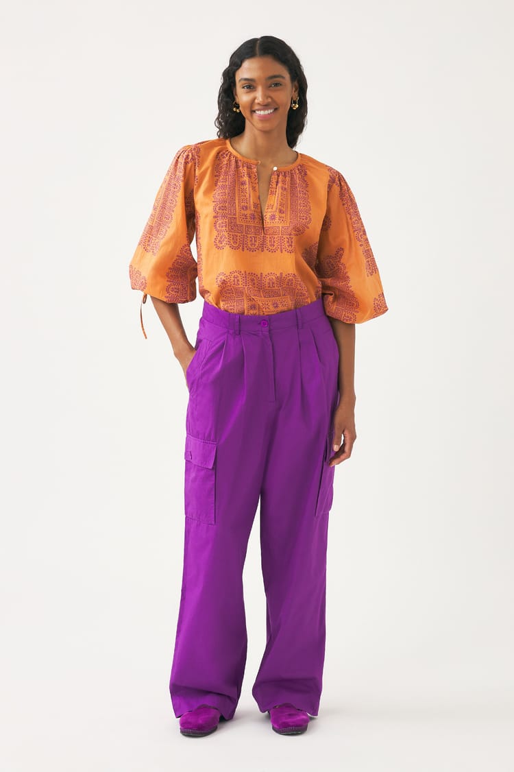 antik batik Pantalon violet coupe cargo taille haute