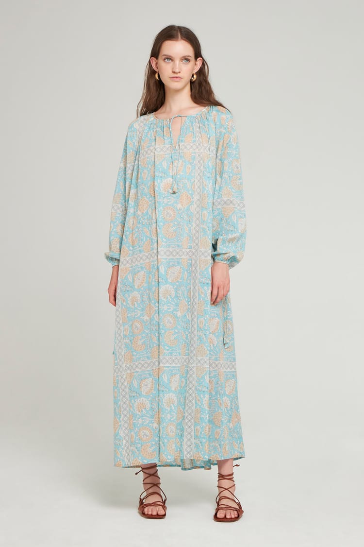Antik Batik Robe Ample Bleu Ciel En Voile De Coton Allure Bohème