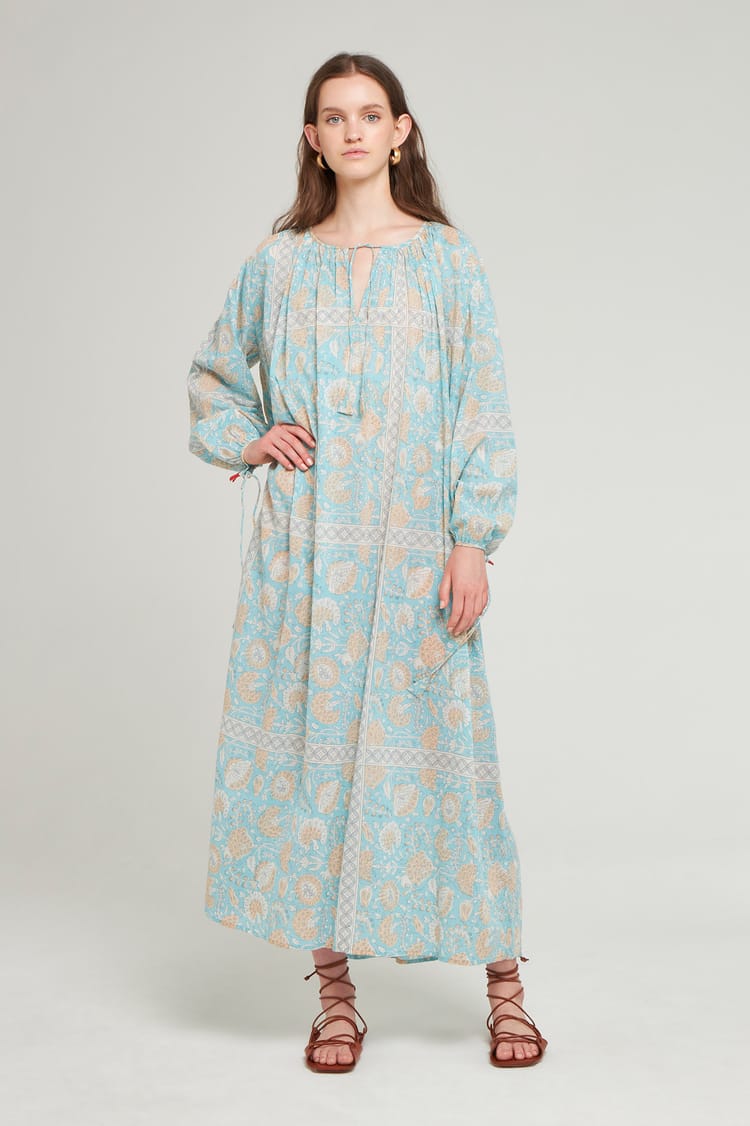 Antik Batik Robe Ample Bleu Ciel En Voile De Coton Allure Bohème