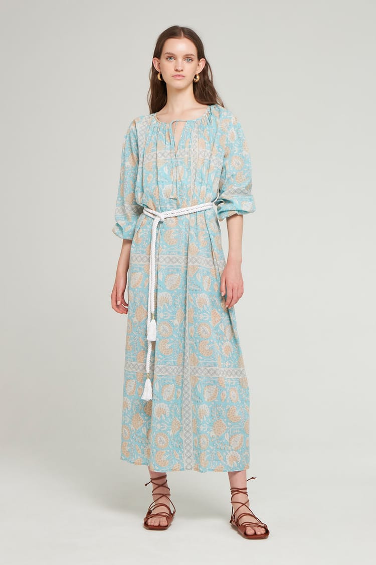 antik batik Robe ample bleu ciel en voile de Coton allure bohème