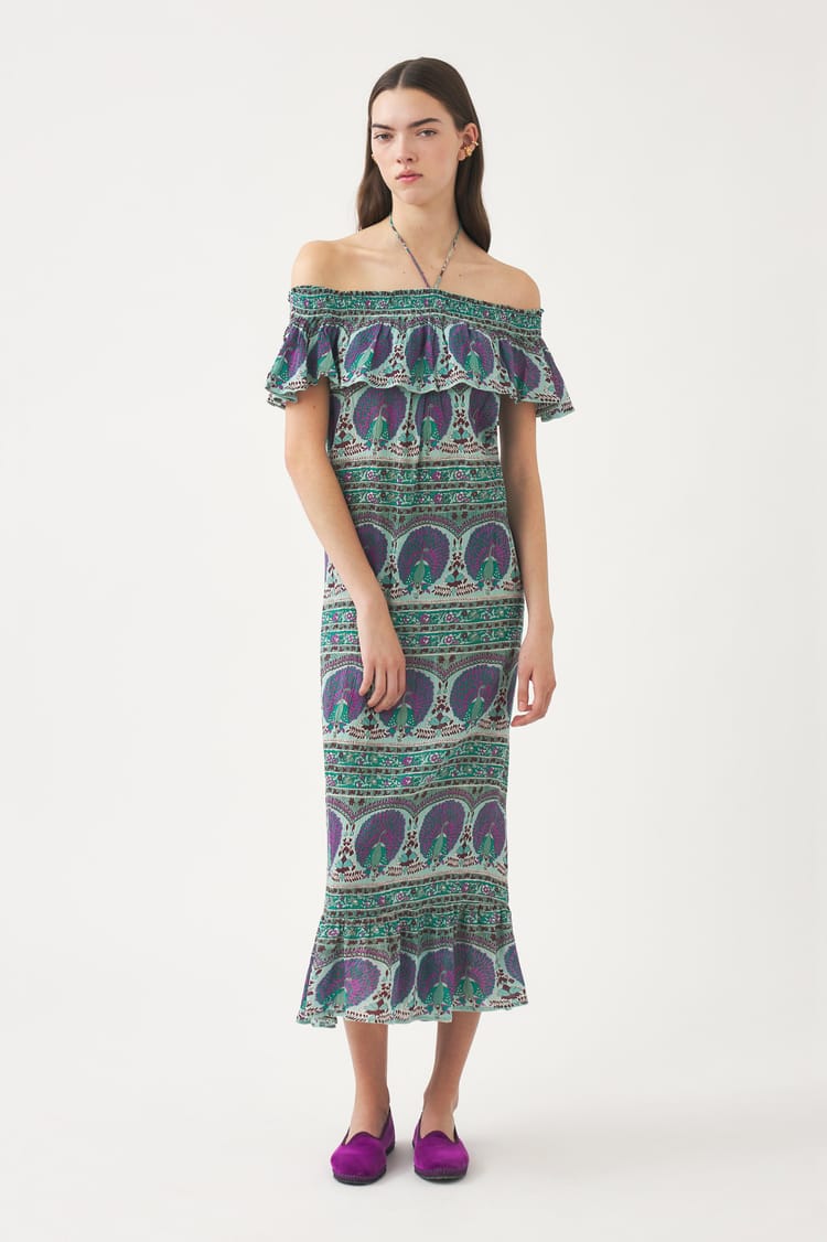 Antik Batik Robe Bain De Soleil En Voile De Coton Avec Imprimé Paon