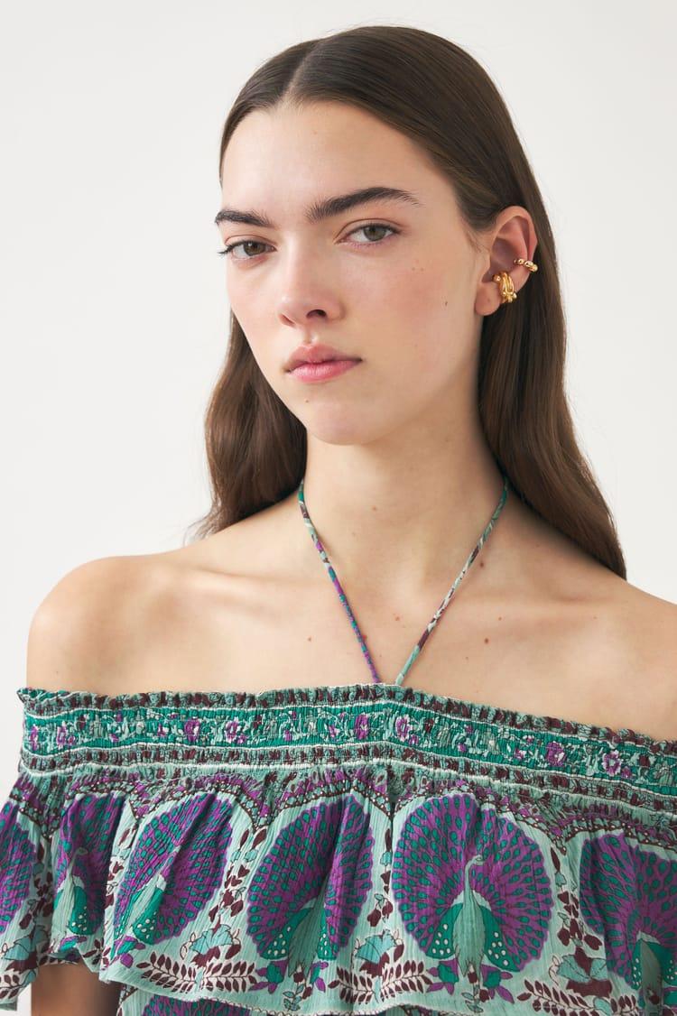 Antik Batik Robe Bain De Soleil En Voile De Coton Avec Imprimé Paon