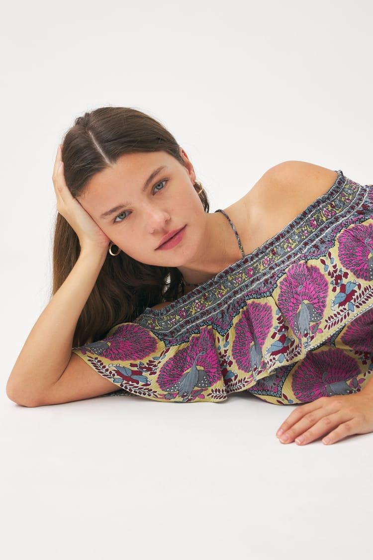 Antik Batik Robe Bain De Soleil En Voile De Coton Avec Imprimé Paon