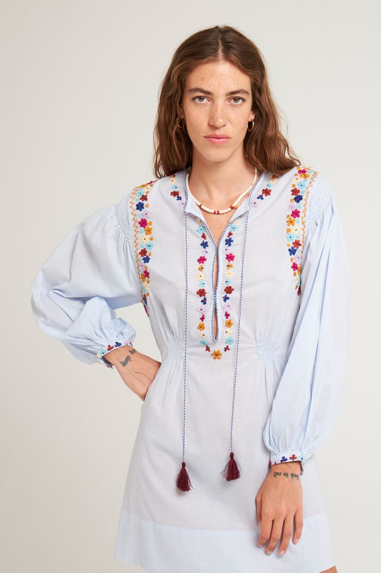 Antik Batik Robe Brodée Bohème Chic Ample En Voile De Coton