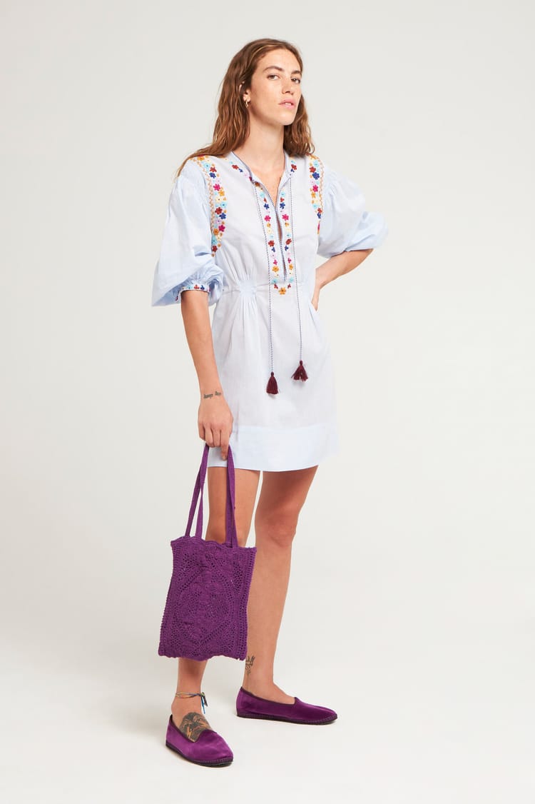 antik batik Robe brodée bohème chic ample en voile de Coton