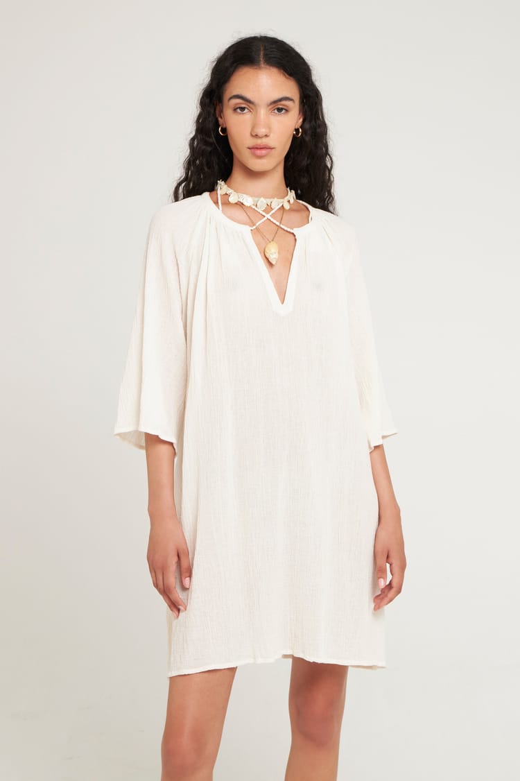 Antik Batik Robe Courte Fluide Blanche En Crêpe De Coton