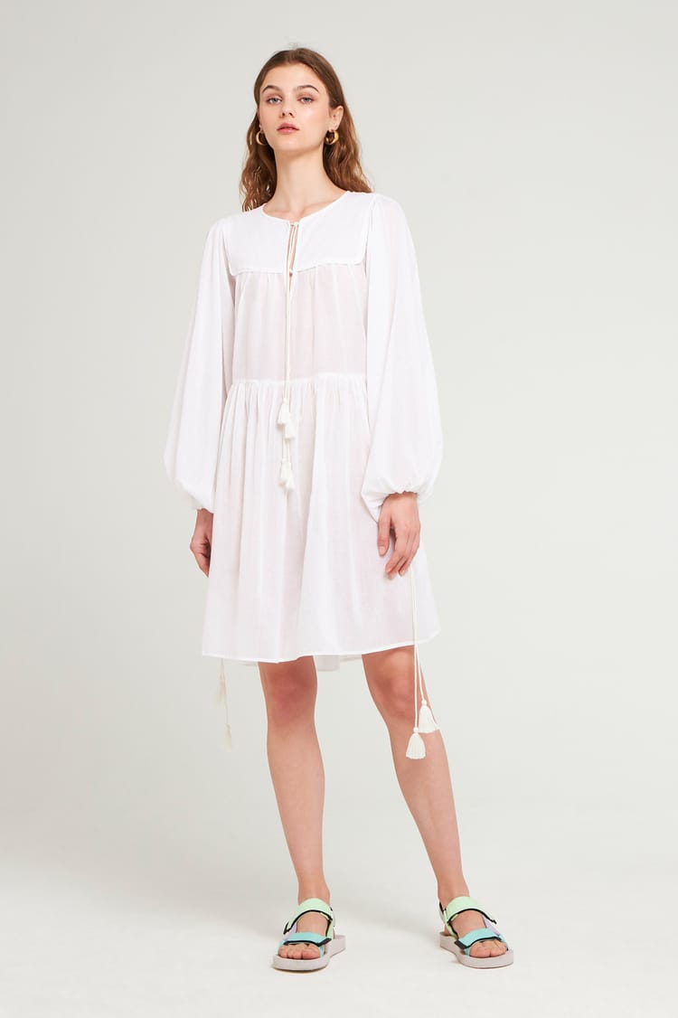 Antik Batik Robe Courte Fluide Et Unie En Voile De Coton Blanche