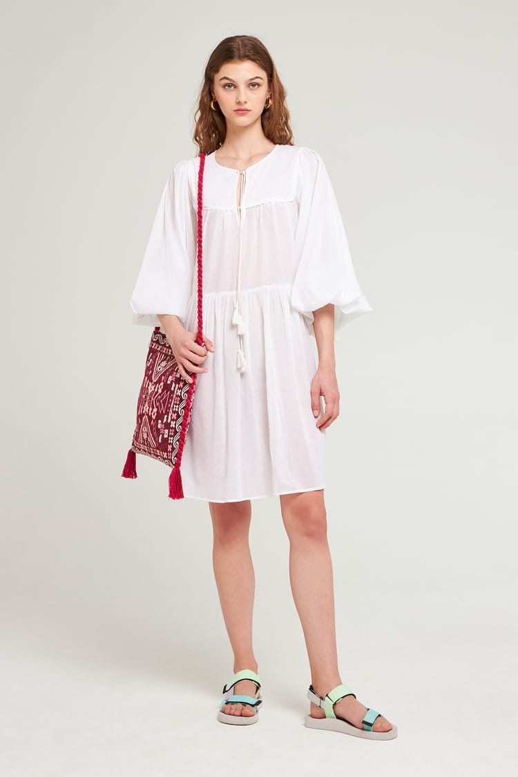 antik batik Robe courte fluide et unie en voile de Coton blanche