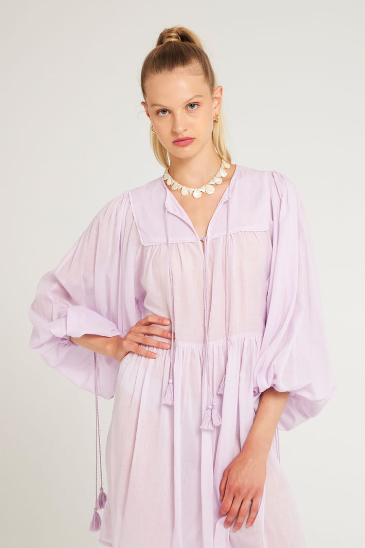 Antik Batik Robe Courte Fluide Et Unie En Voile De Coton Violet Clair