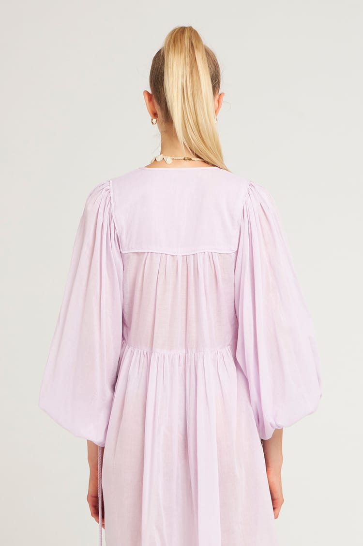 Antik Batik Robe Courte Fluide Et Unie En Voile De Coton Violet Clair