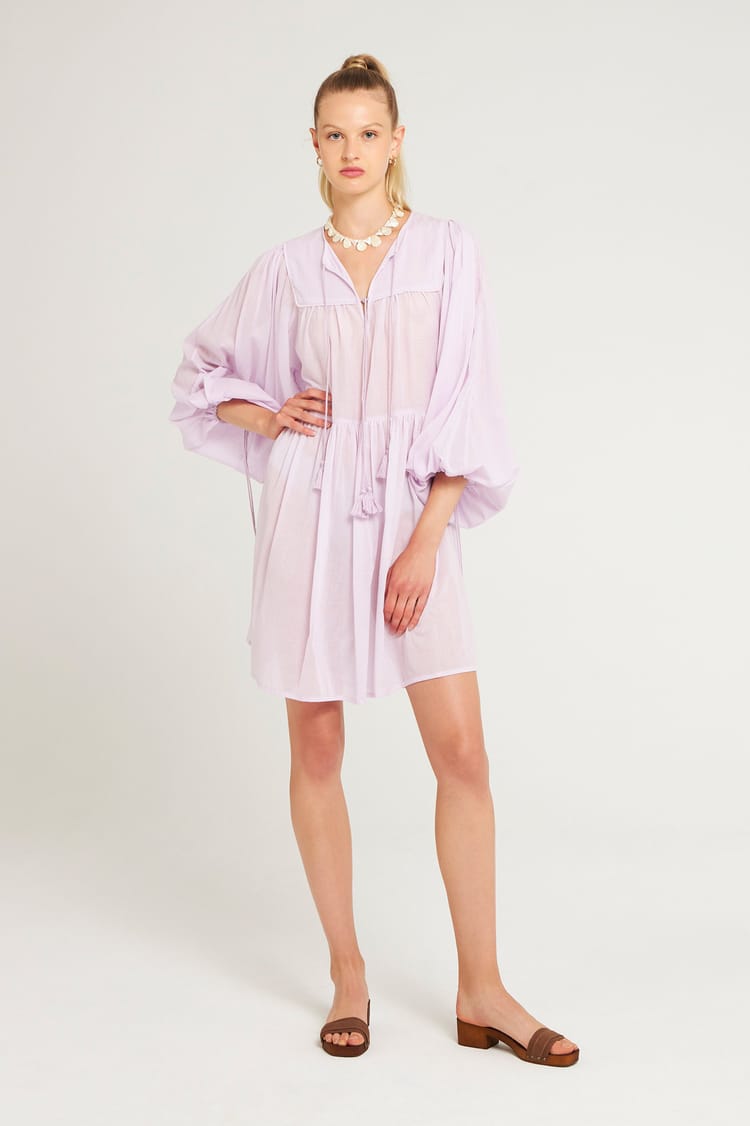 antik batik Robe courte fluide et unie en voile de Coton violet clair