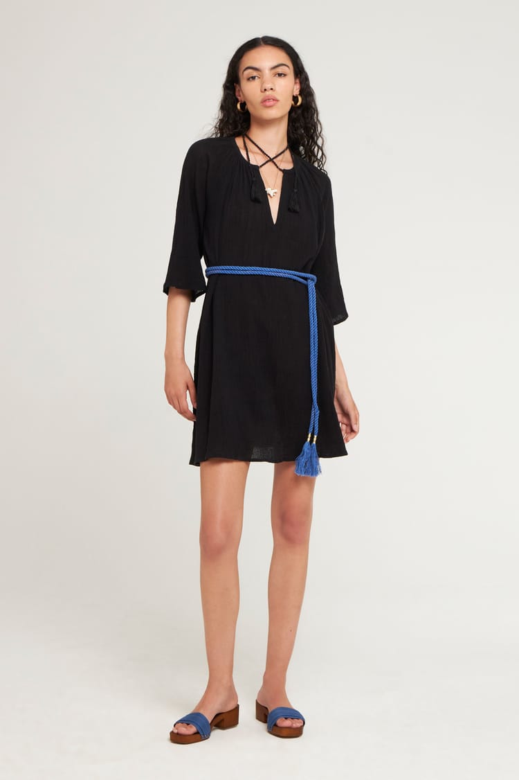 antik batik Robe courte fluide noire en Crêpe de Coton