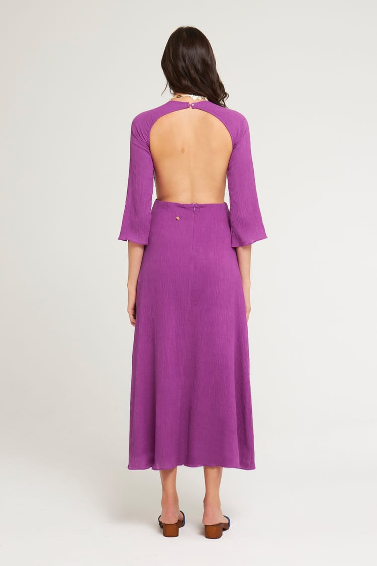 Antik Batik Robe Crochet Longue Violet Lumineux En Crêpe De Coton